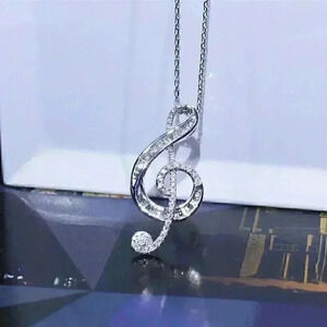 New 925 Silver White Sapphires Clef Note Necklace